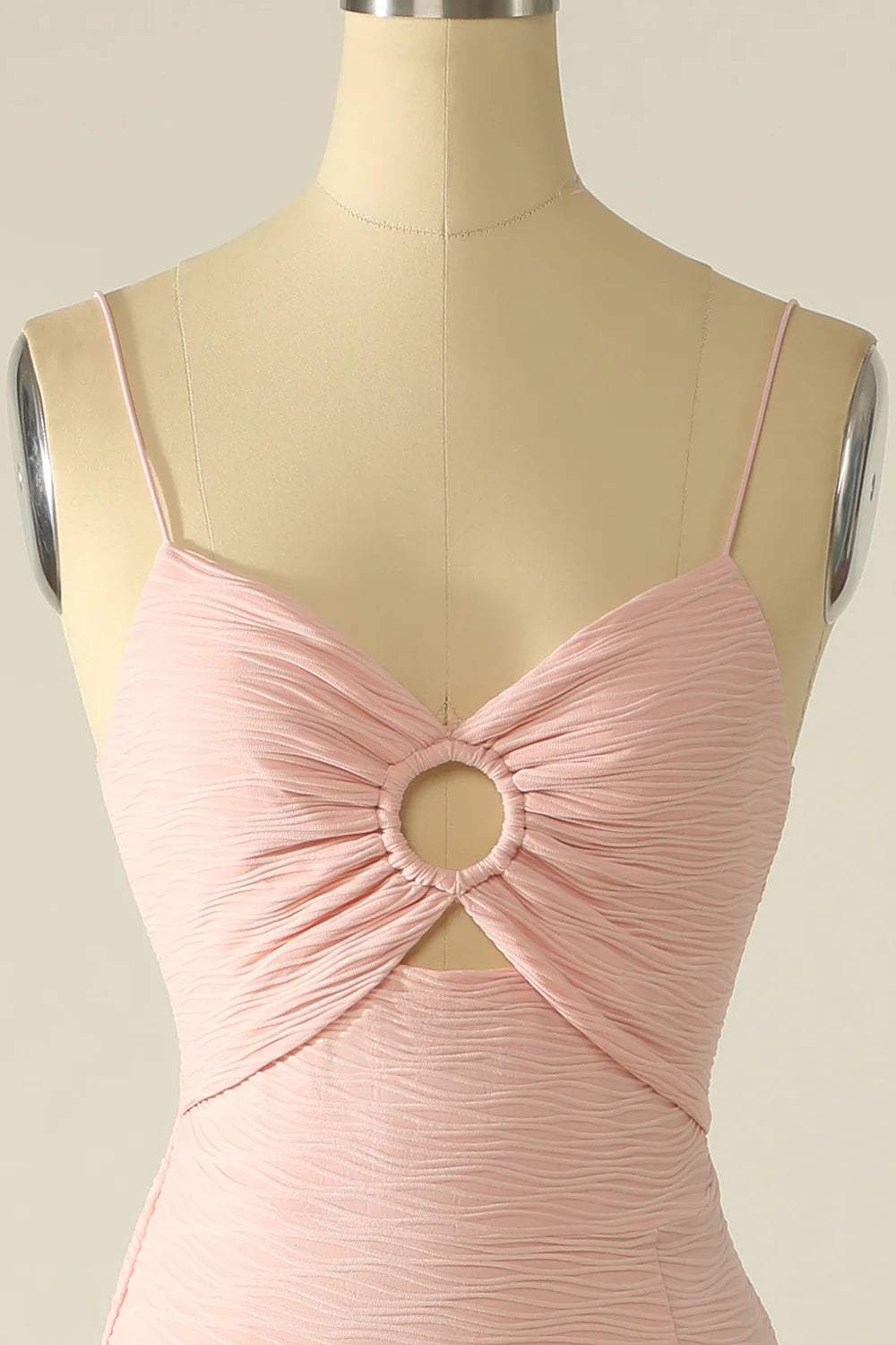 Pink Spaghetti Straps Cut Out Wedding Guest Dress With Bow