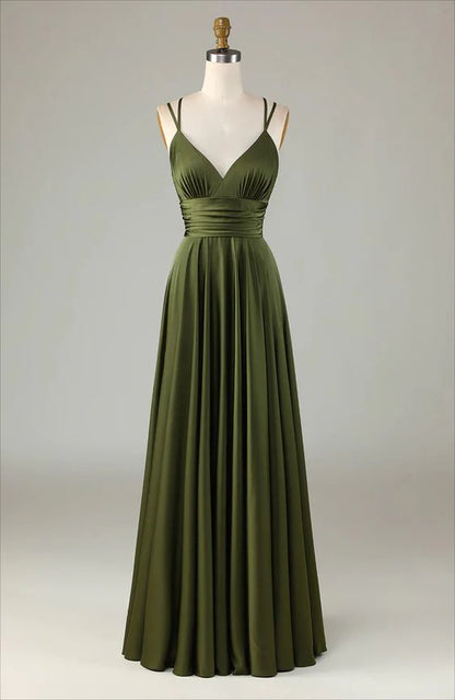 Simple Prom Dresses A-line Sleeveless Olive Long Bridesmaid Dress