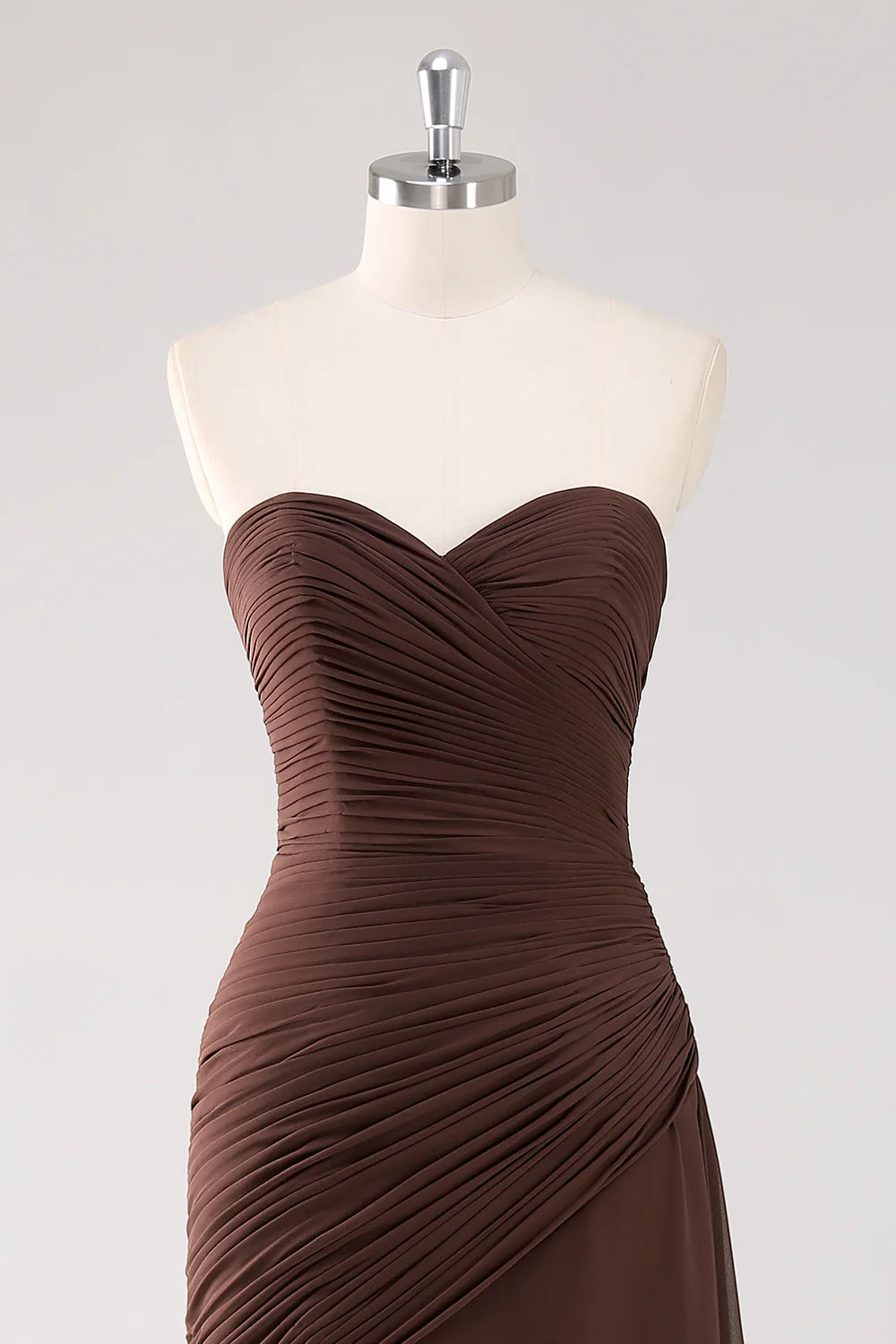 Dark Brown Sweetheart Ruched Long Formal Dress with Ruffles