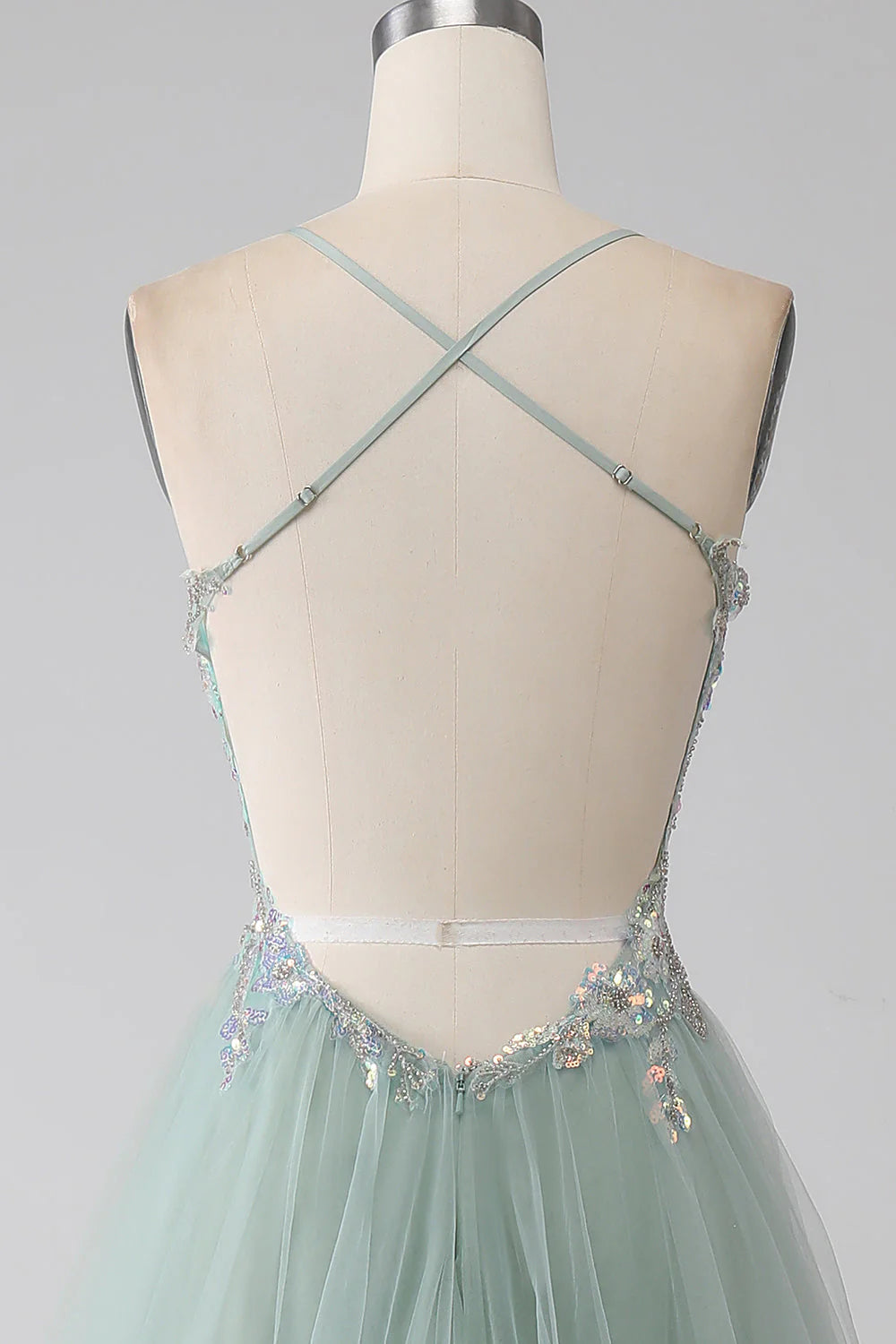 A-Line Beaded Light Green Prom Dress With Slit