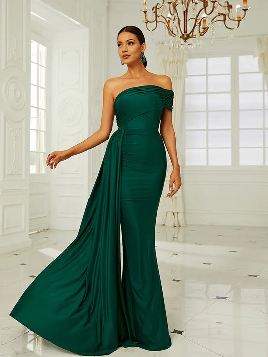 Taooobao™ Gracefully draped dress in rich emerald green