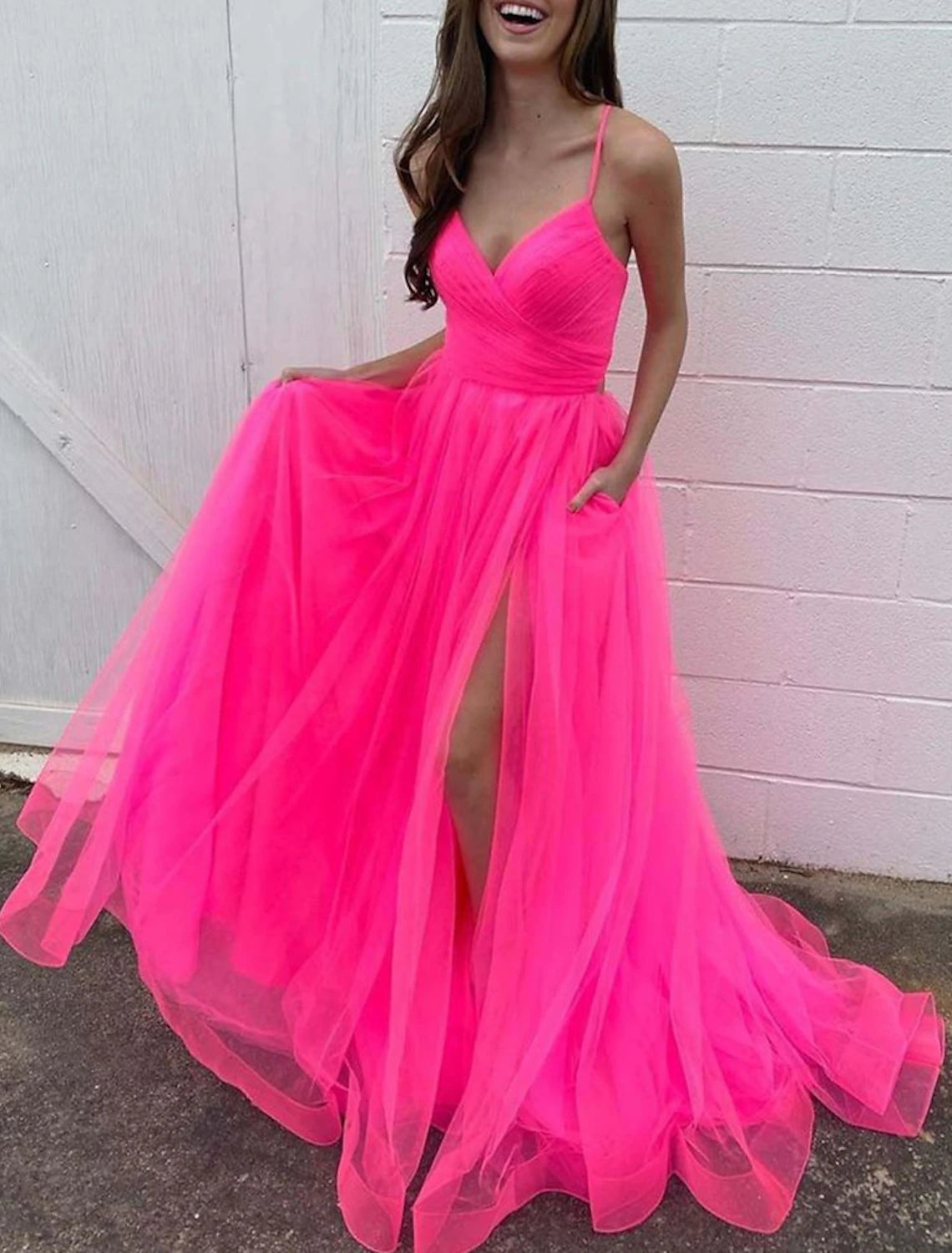 A-Line Prom Dresses Sexy Dress Wedding Party Birthday Court Train Sleeveless Spaghetti Strap Organza with Slit dress