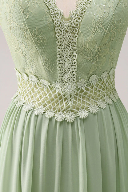 Green Ruffled Floral Bridesmaid Dress With Lace