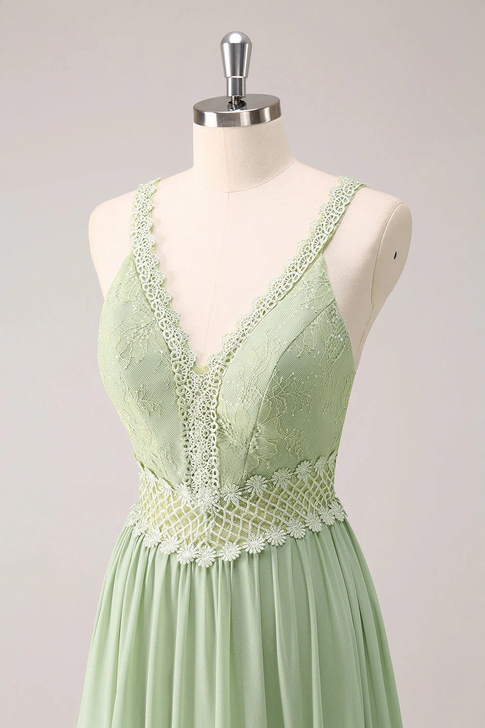 Green Ruffled Floral Bridesmaid Dress With Lace