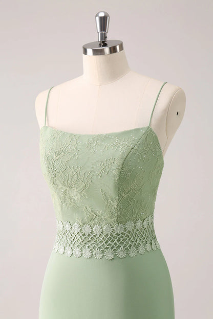 Green Floral Rufffled Chiffon Bridesmaid Dress With Lace