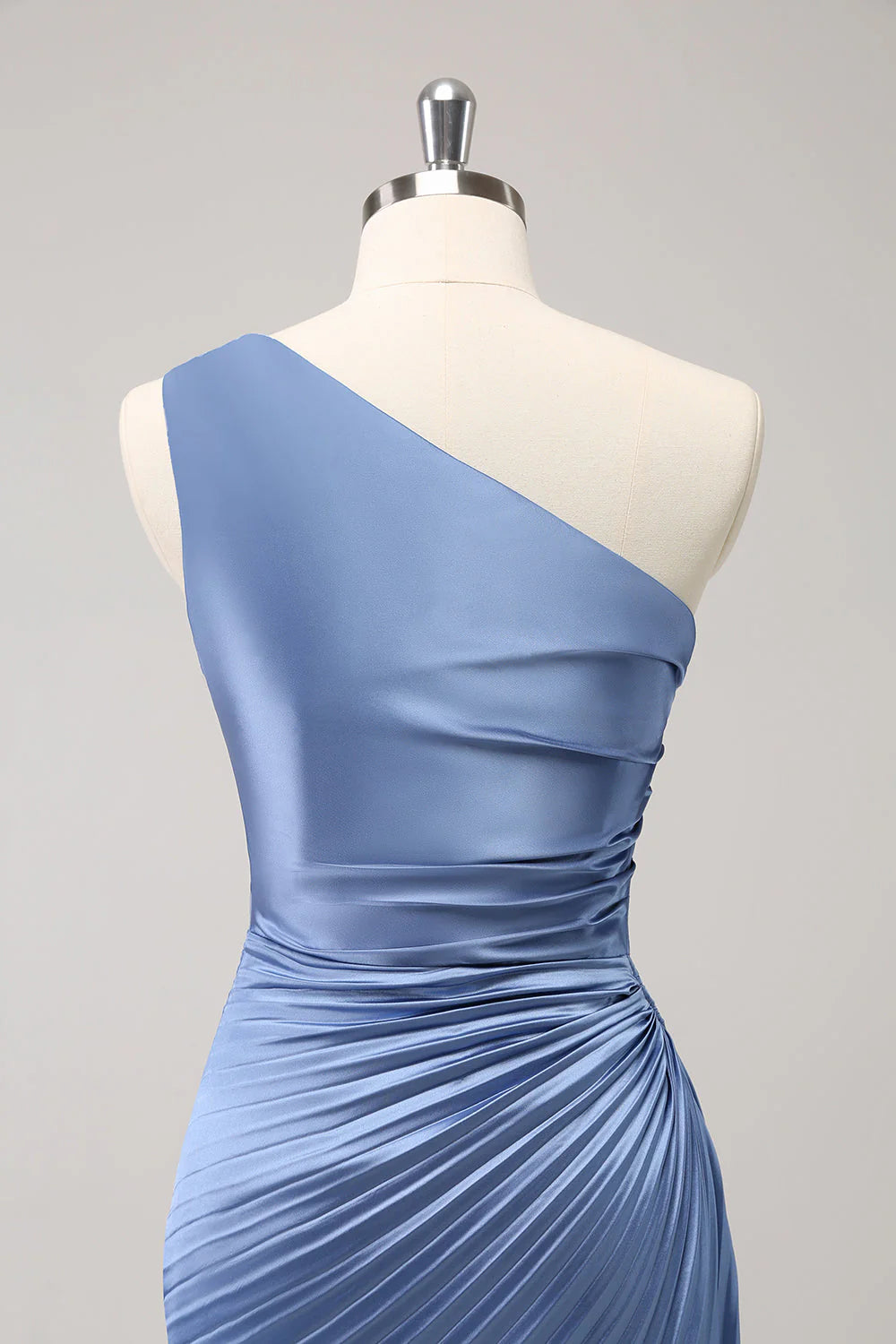 Blue One Shoulder Satin Keyhole Long Bridsmaid Dress