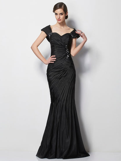 Trumpet/Mermaid Sweetheart Short Sleeves Beading Long Taffeta Mother of the Bride Dresses