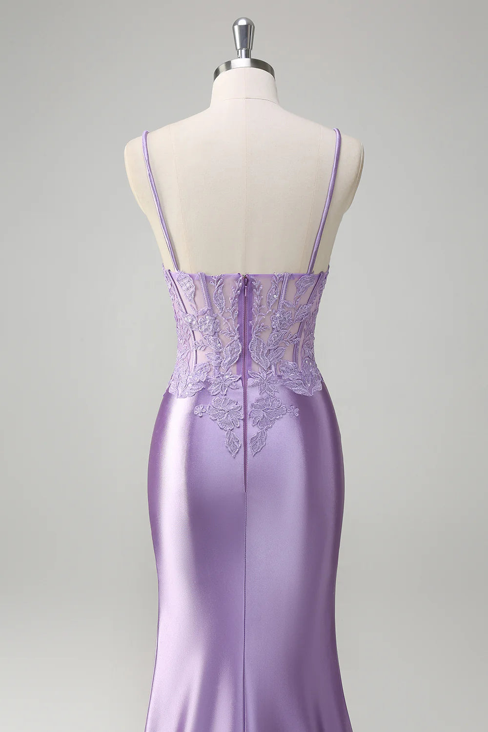 Lilac Floral Mermaid Corset Long Prom Dress with Slit