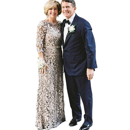 Sheath/Column Lace Sash/Ribbon/Belt Scoop 3/4 Sleeves Floor-Length Mother of the Bride Dresses