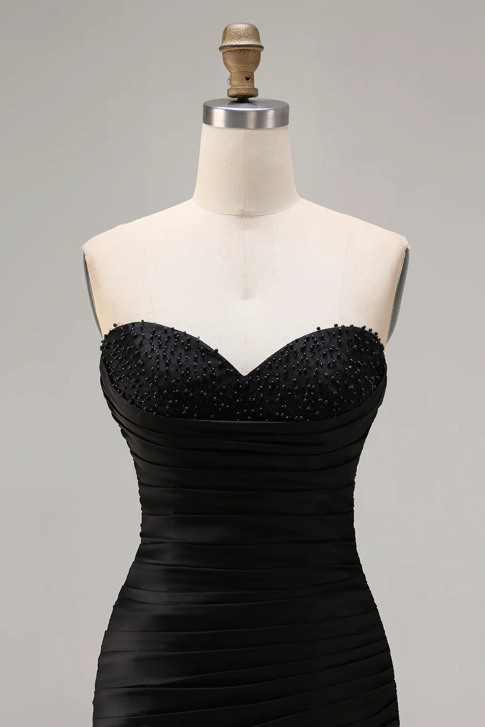 Black Mermaid Tiered Ruched Long Prom Dress with Beading