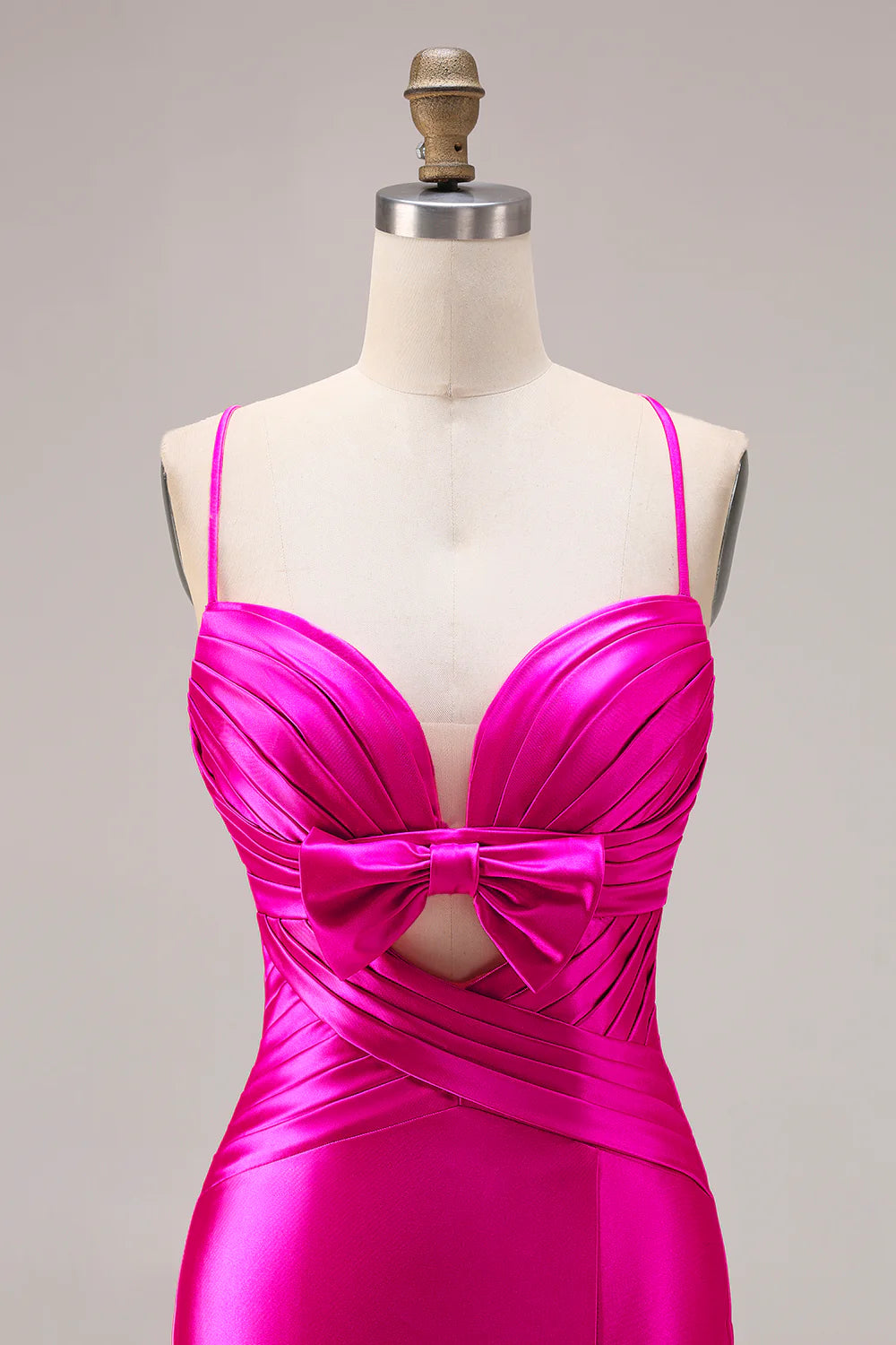 Fuchsia Satin Mermaid Spaghetti Straps Long Prom Dress with Slit