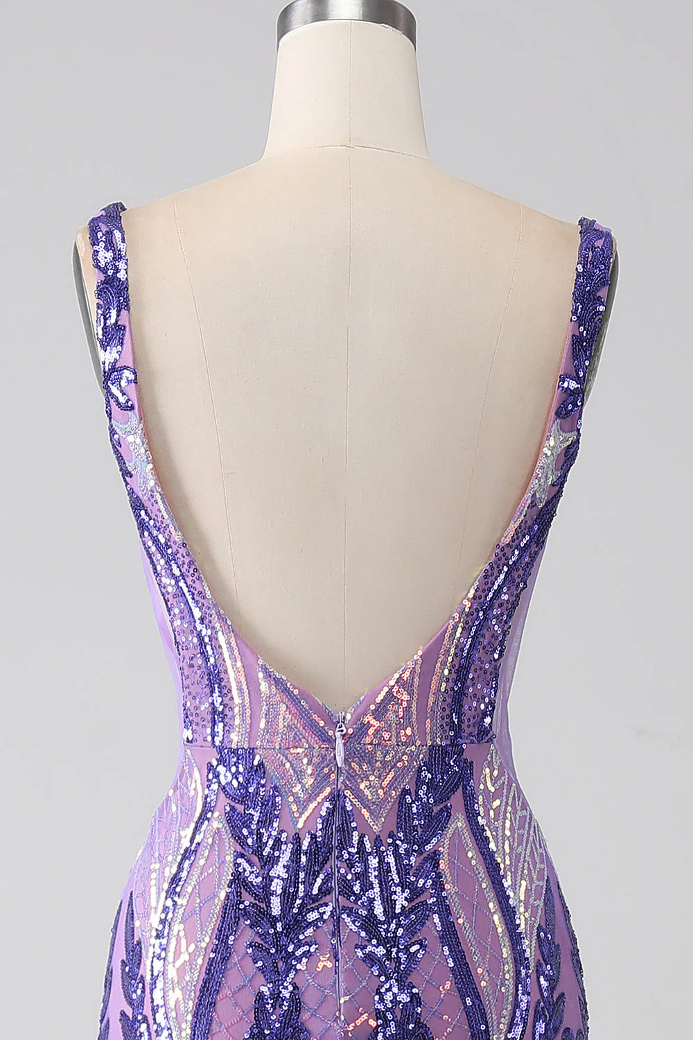 Sparkly Purple Mermaid V Neck Sequins Long Prom Dress