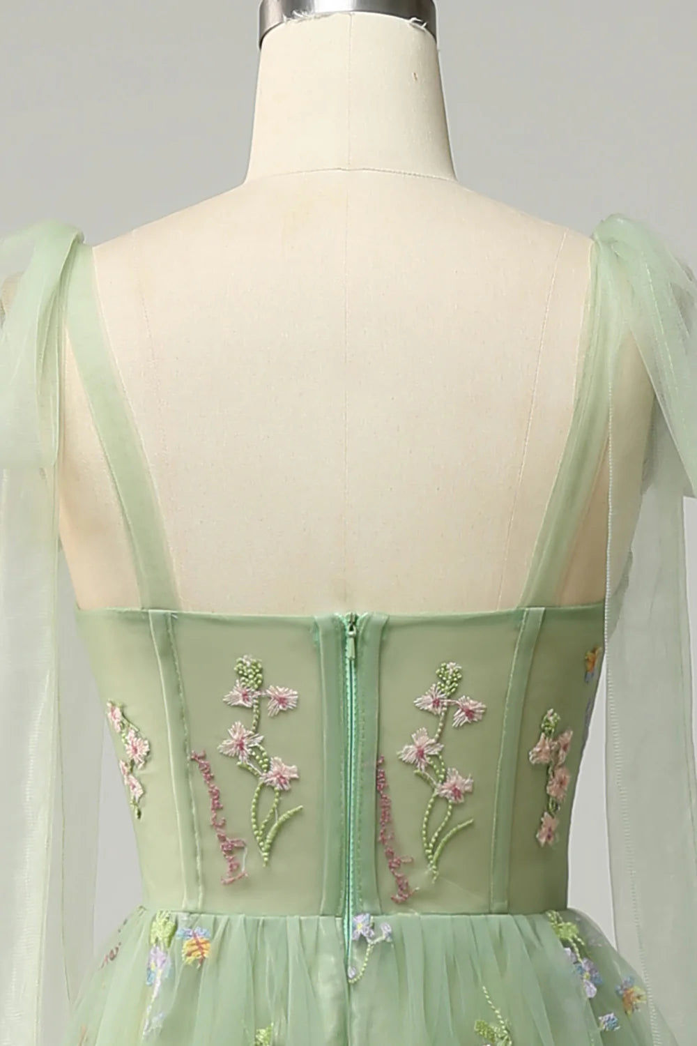 Green Embroidery Corset Long Prom Dress