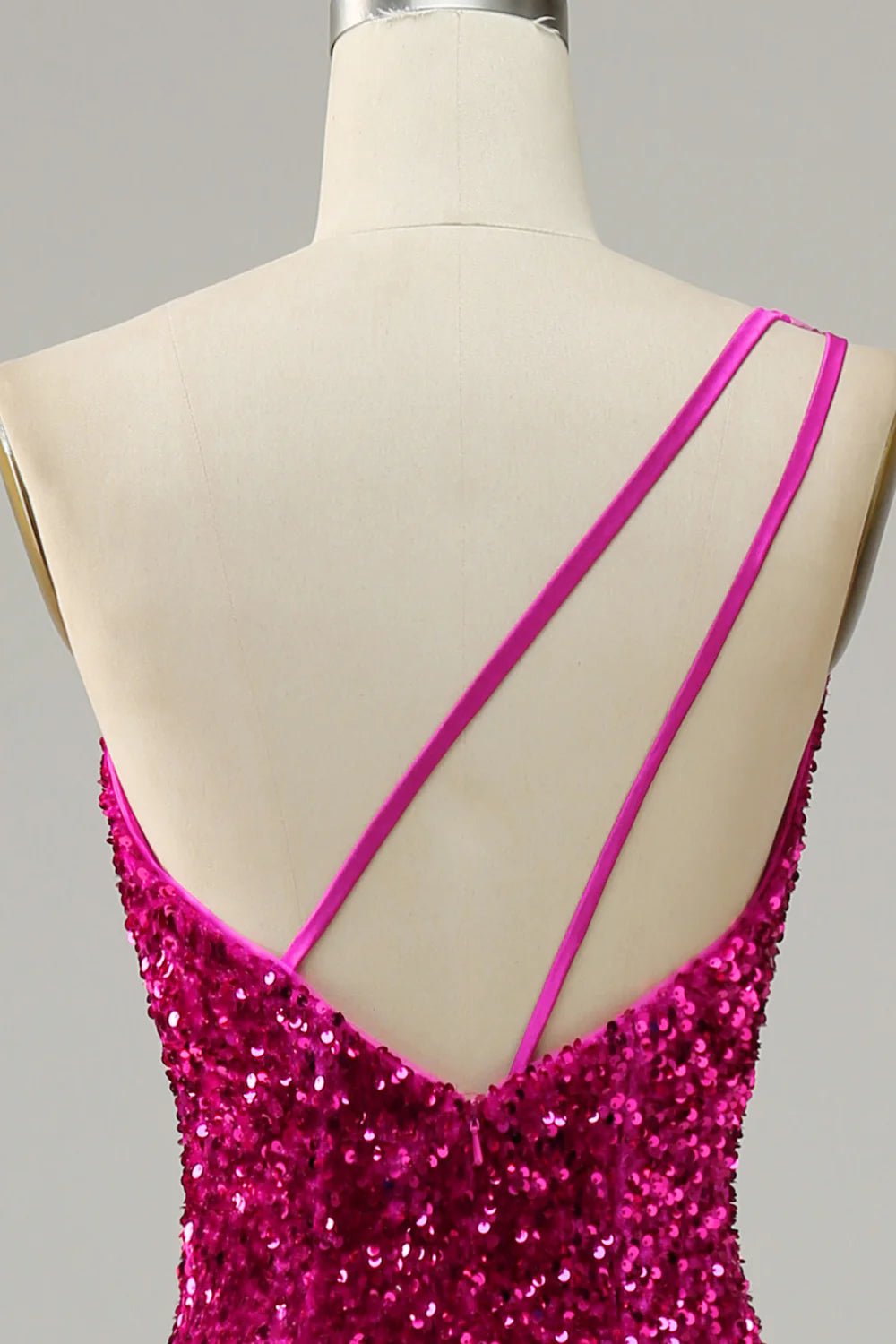 Mermaid One Shoulder Open Back Fuchsia Prom Dress