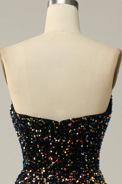 Sparkly Sequins Sweetheart Black Short Prom Dress