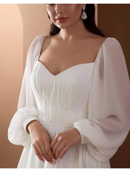 Beach Vintage Wedding Dresses Off Shoulder Long Sleeve Court Train Chiffon Bridal Gowns With Pleats Beading