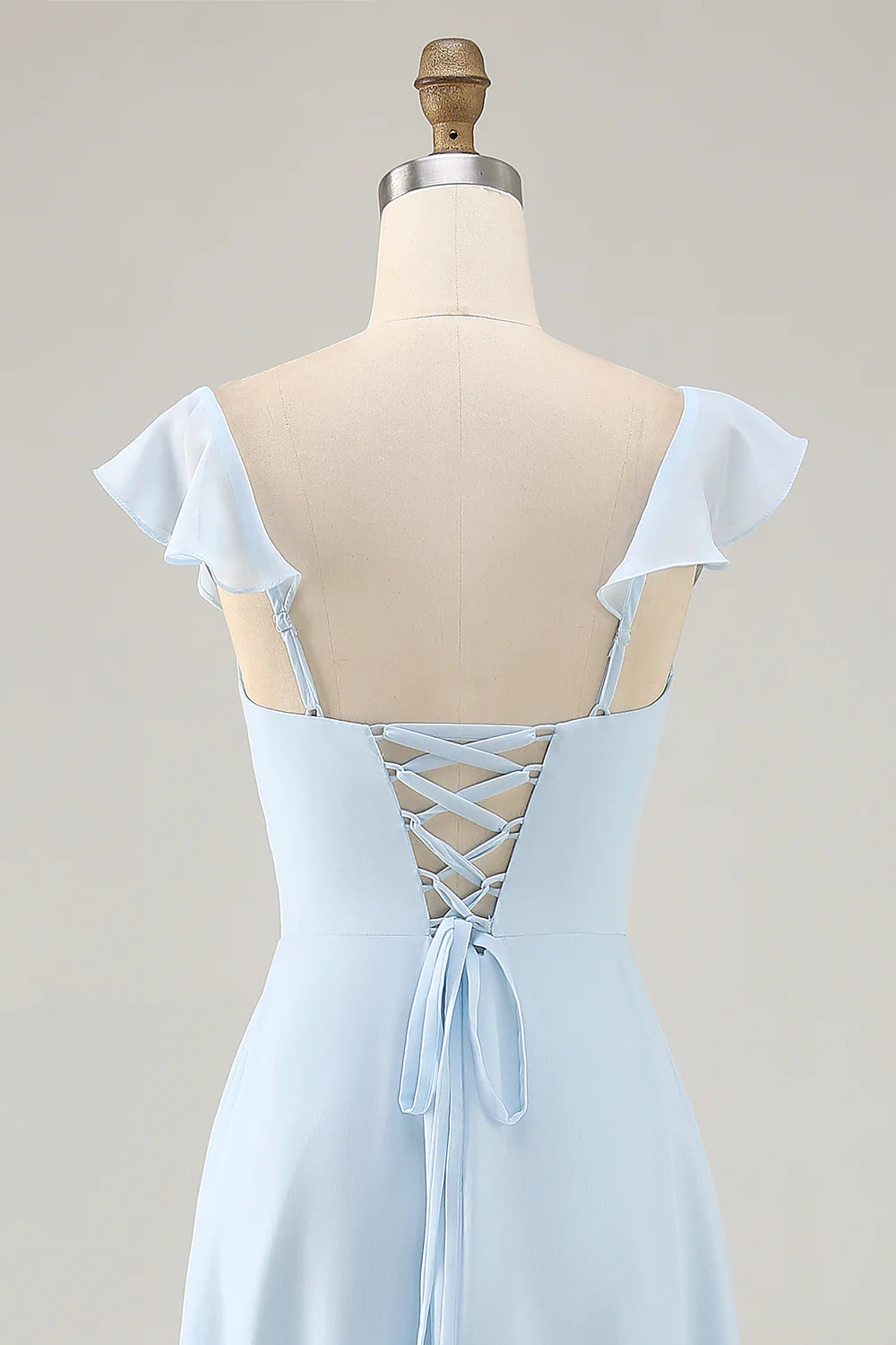 Sky Blue Chiffon Tiered Asymmetrical Bridesmaid Dress with Ruffles