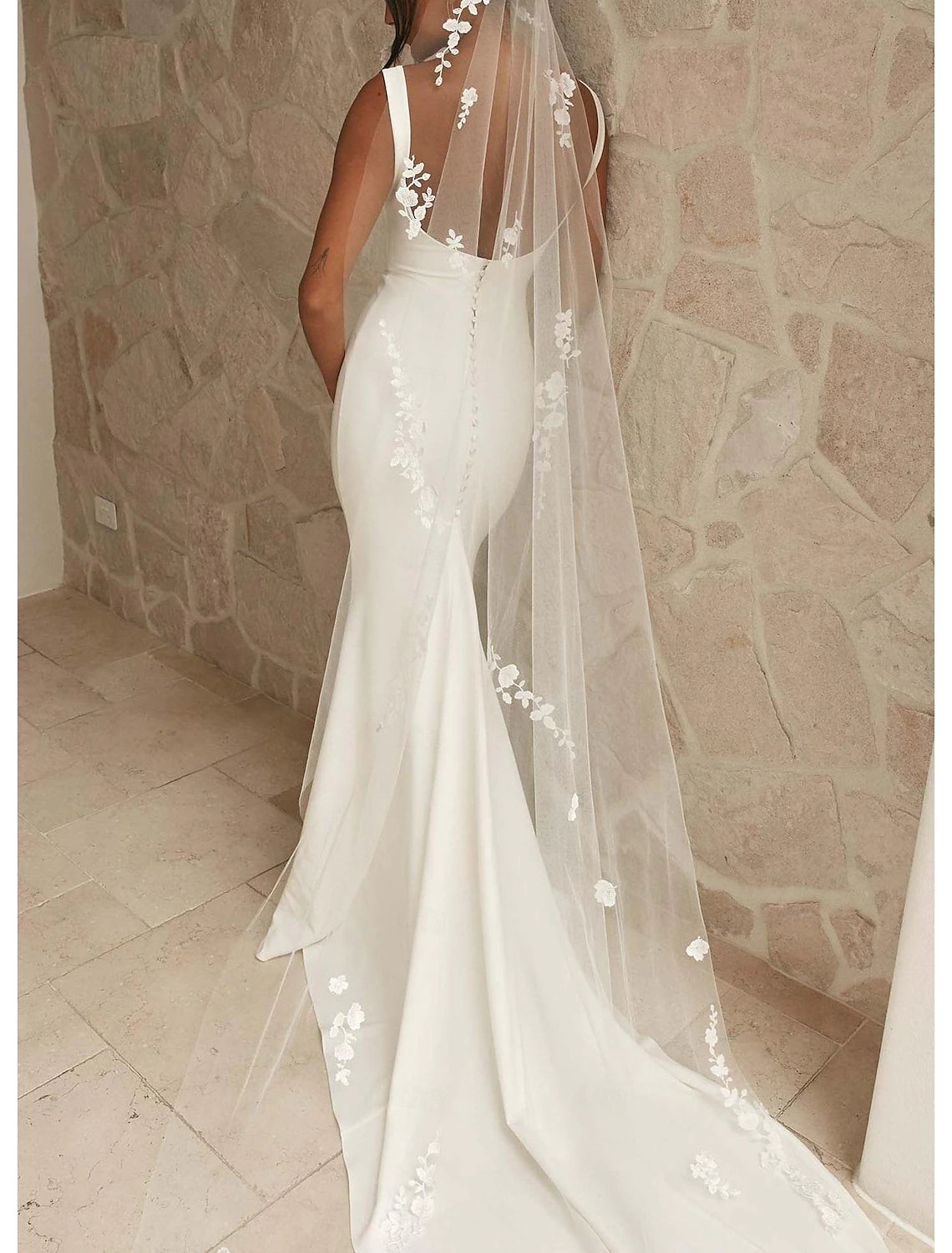 Engagement Wedding Dresses Sheath / Column Camisole Spaghetti Strap Court Train Satin Bridal Gowns With Beading Solid Color