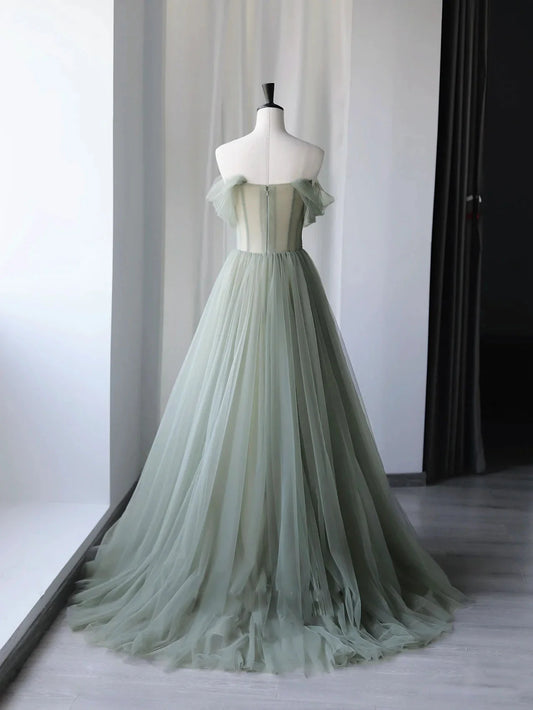 Tulle Off Shoulder Long Prom Dress Formal Graduation Dresses