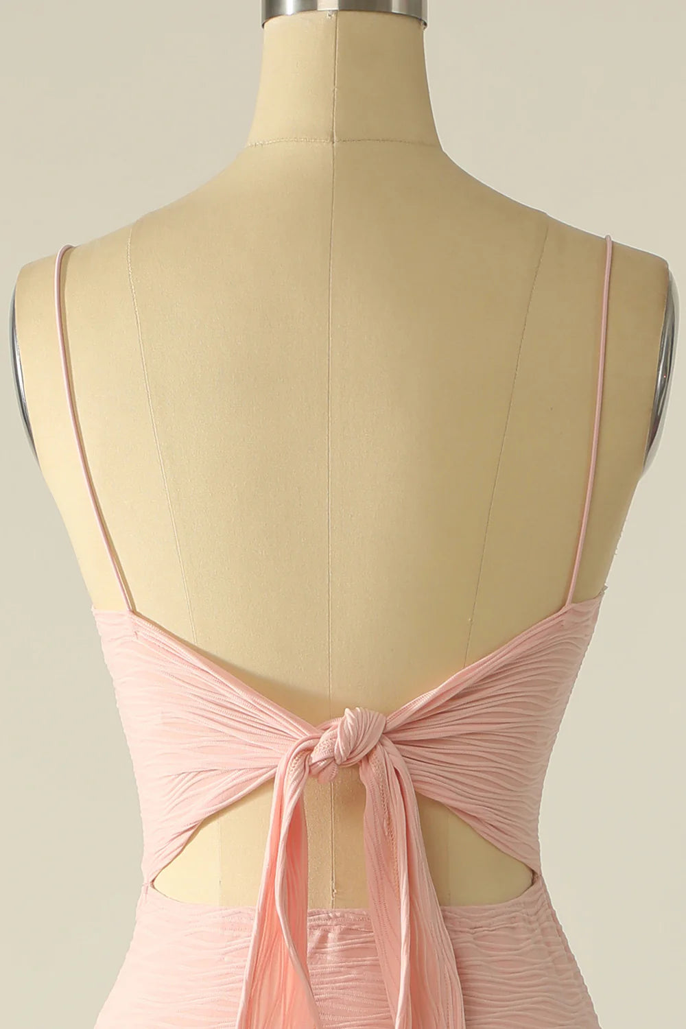 Pink Spaghetti Straps Cut Out Wedding Guest Dress With Bow