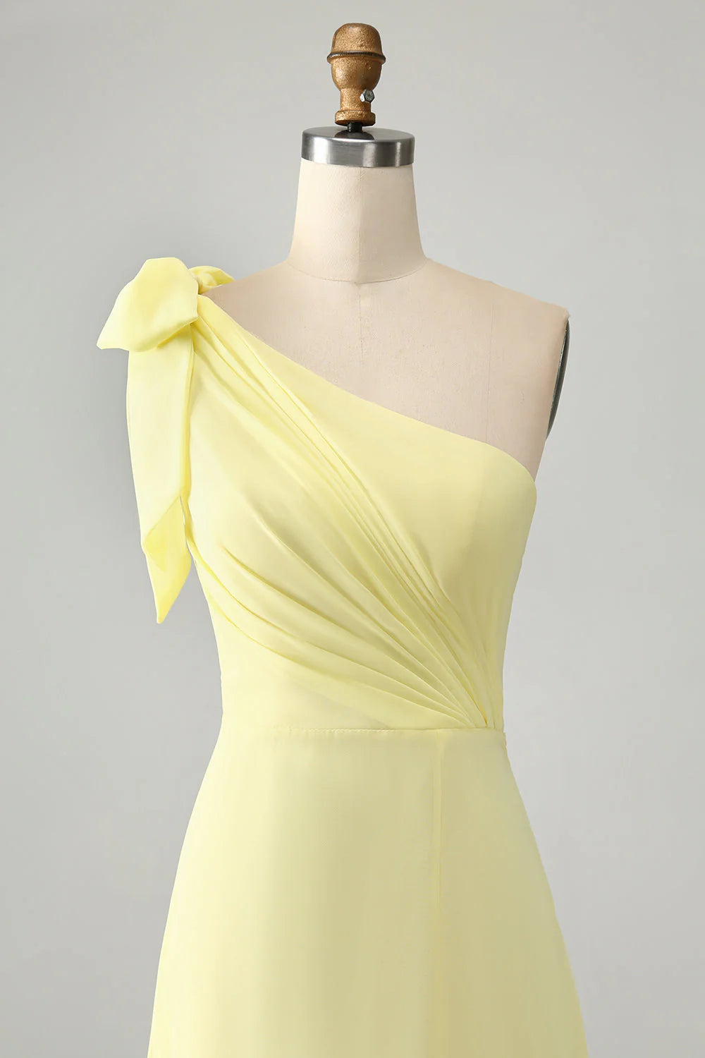 A Line One Shoulder Yellow Long Wedding Guest Dress With Slit