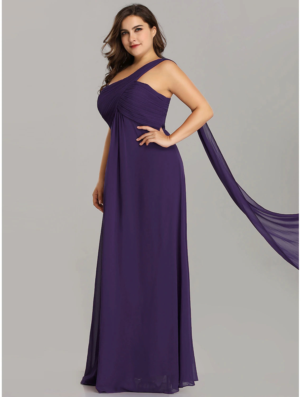 A-Line Evening Gown Empire Dress Wedding Guest Formal Evening Floor Length Sleeveless One Shoulder Bridesmaid Dress Chiffon Backless with Pleats Draping