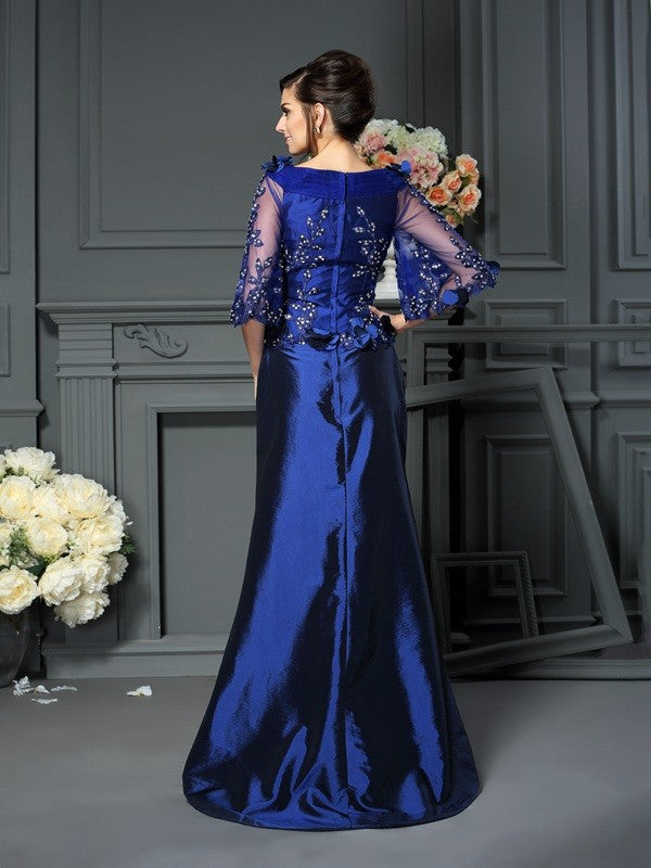 A-Line/Princess Scoop Beading 1/2 Sleeves Long Taffeta Mother of the Bride Dresses