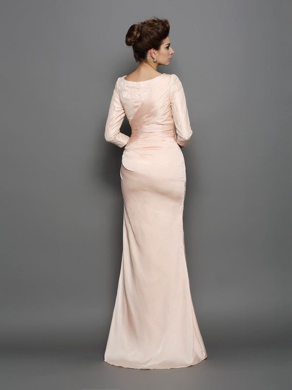 Trumpet/Mermaid Bateau Lace 3/4 Sleeves Long Satin Chiffon Mother of the Bride Dresses