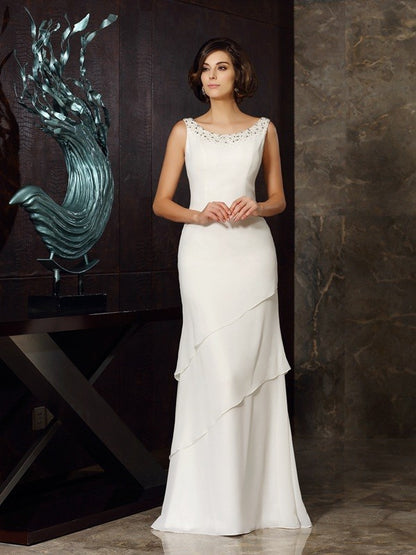 Sheath/Column Scoop Beading Sleeveless Long Chiffon Mother of the Bride Dresses