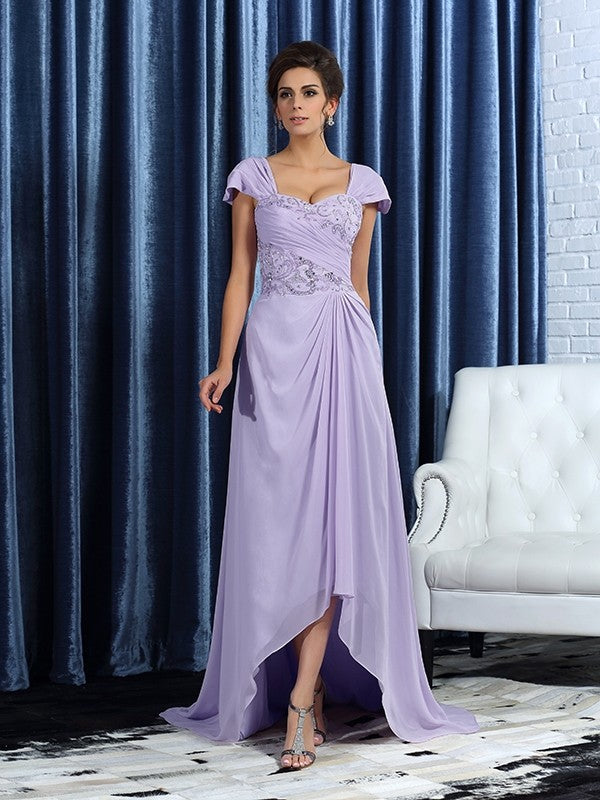 A-Line/Princess Straps Beading Sleeveless High Low Chiffon Mother of the Bride Dresses