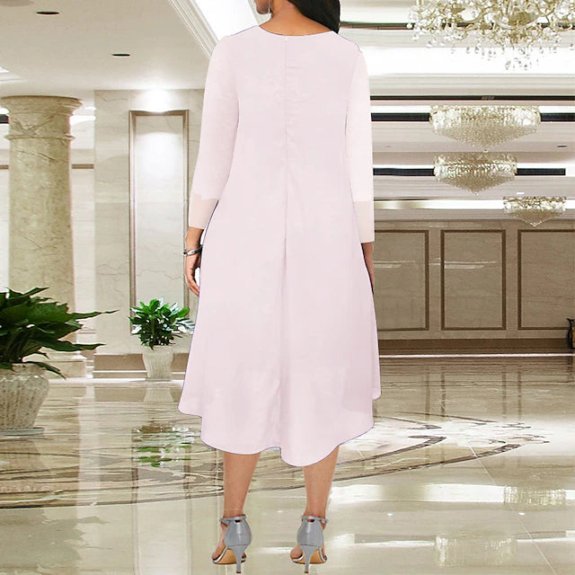 Taooobao™ Elegant A-Line Mother of the Bride Dress for Beach Wedding – Plus Size Chiffon Lace Dress with Long Sleeves