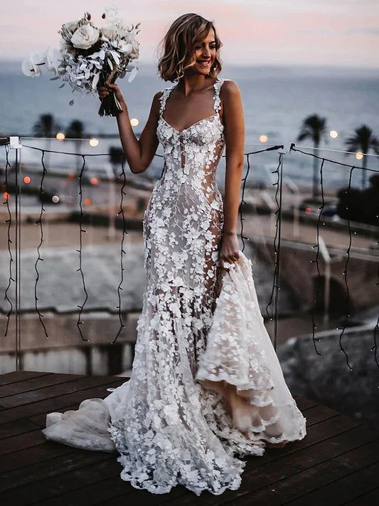 Beach Sexy  Wedding Dresses  Sleeveless V Neck Lace With Appliques dress to impress