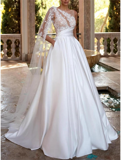 Wedding Dresses Ball Gown Off Shoulder V Neck Regular Straps Chapel Train Satin Bridal Gowns With Pleats Ruched