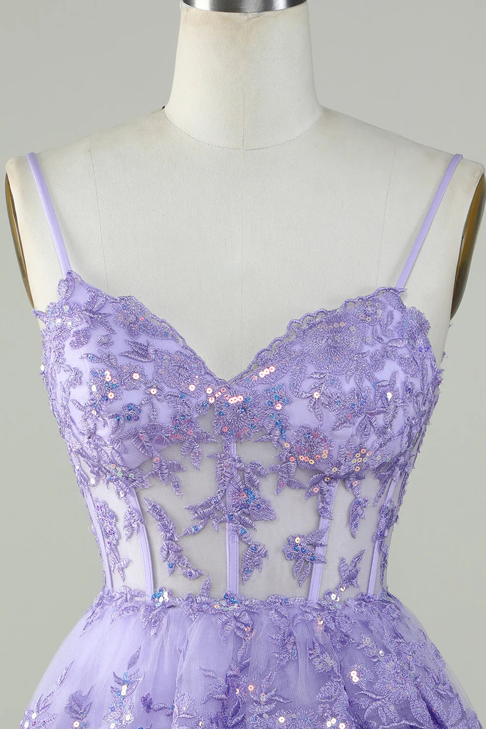Sparkly Spaghetti Straps Sequins Purple Short Homecoming Dress