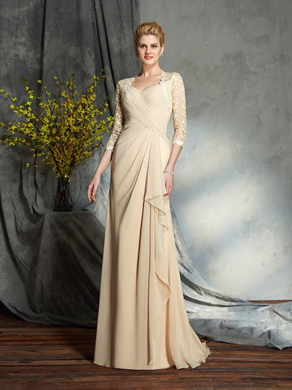 A-Line/Princess Sweetheart Lace 3/4 Sleeves Long Chiffon Mother of the Bride Dresses