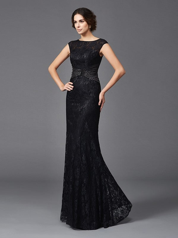 Sheath/Column Scoop Beading Sleeveless Long Lace Mother of the Bride Dresses