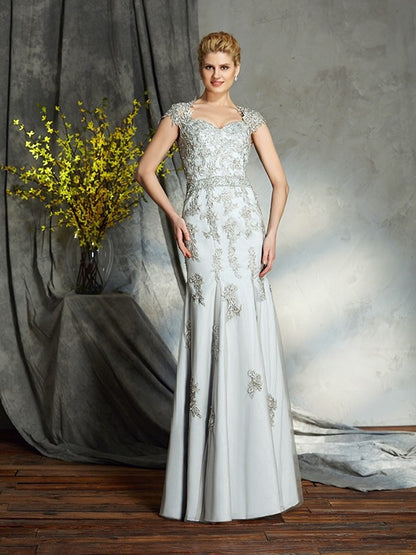 Sheath/Column Sweetheart Applique Sleeveless Long Satin Mother of the Bride Dresses