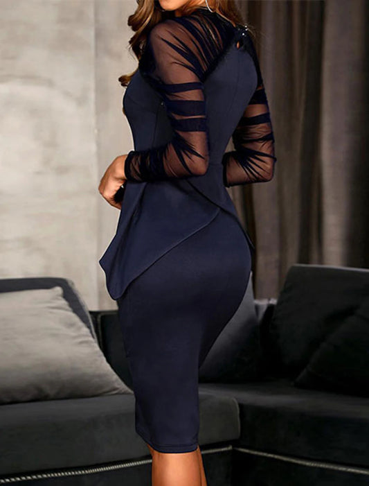 Sheath Cocktail Dresses Elegant Dress Wedding Guest Cocktail Party Knee Length Long Sleeve High Neck Fall Wedding Guest Spandex with Ruched Ruffles Derby Dresses