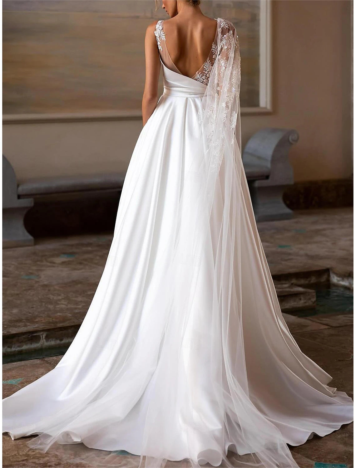 Wedding Dresses Ball Gown Off Shoulder V Neck Regular Straps Chapel Train Satin Bridal Gowns With Pleats Ruched