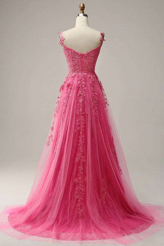 A Line Spaghetti Straps Lace Navy Prom Dress With Appliques
