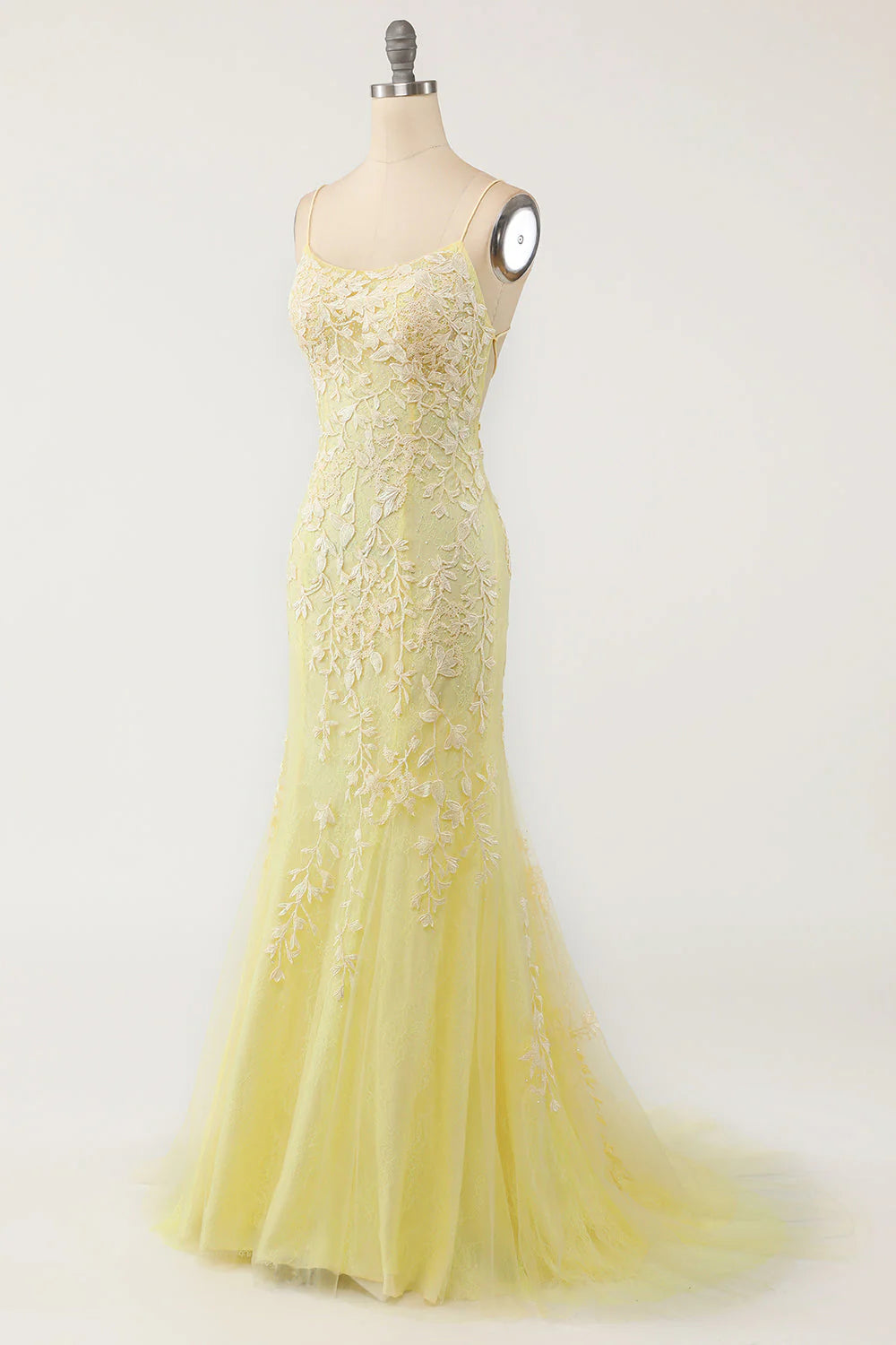 Yellow Mermaid Long Prom Dress With Appliques