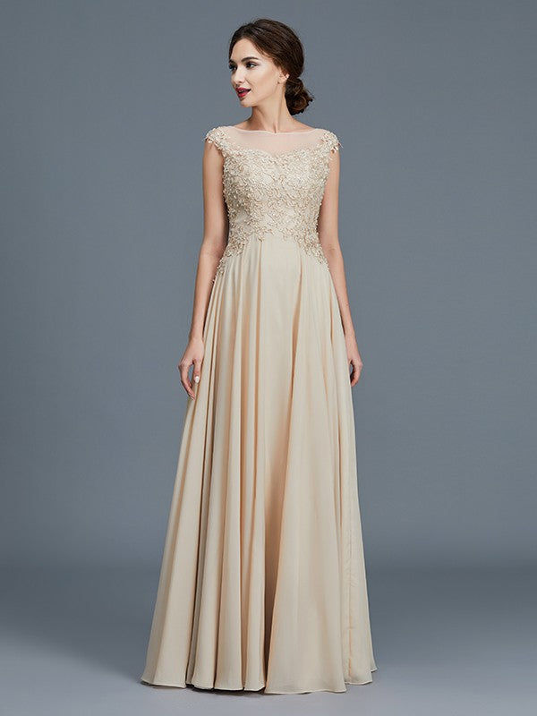 A-Line/Princess Scoop Sleeveless Ruffles Chiffon Floor-Length Mother of the Bride Dresses