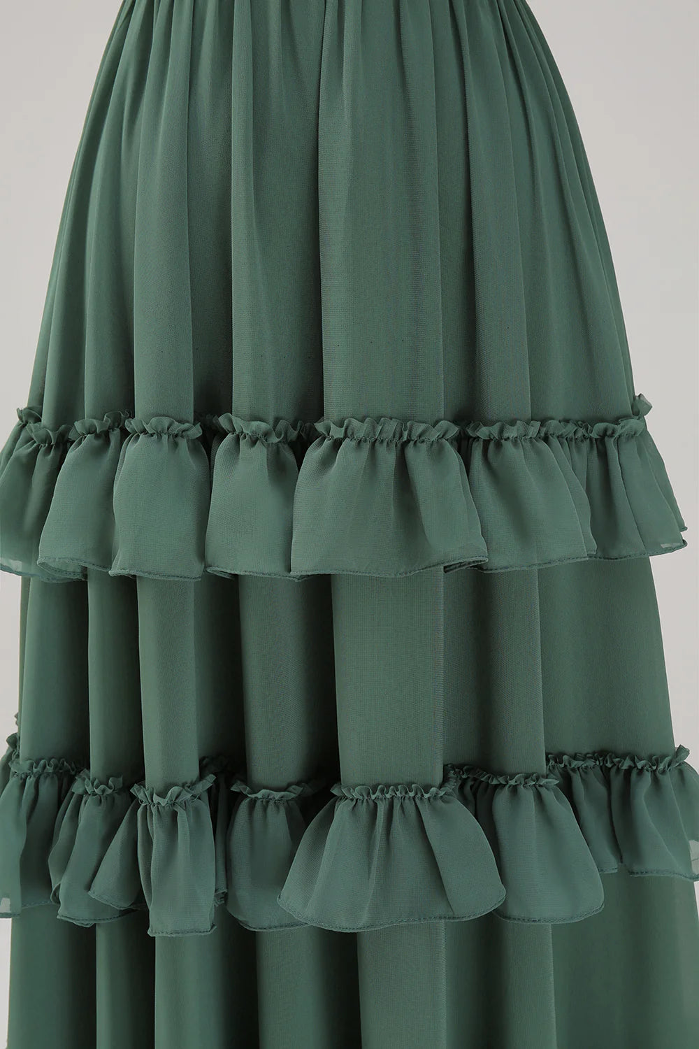 Eucalyptus Ruffled Spaghetti Straps Long Bridesmaid Dress