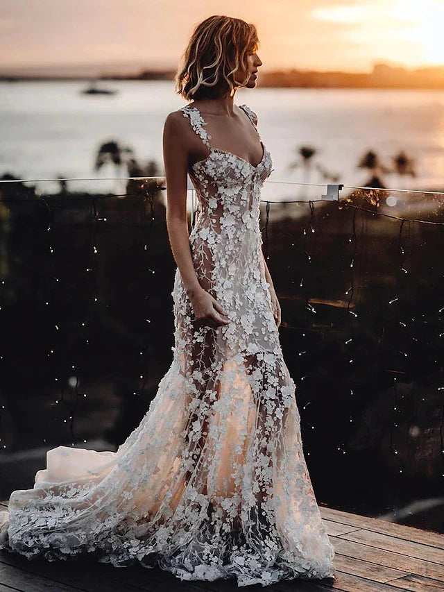 Beach Sexy  Wedding Dresses  Sleeveless V Neck Lace With Appliques dress to impress