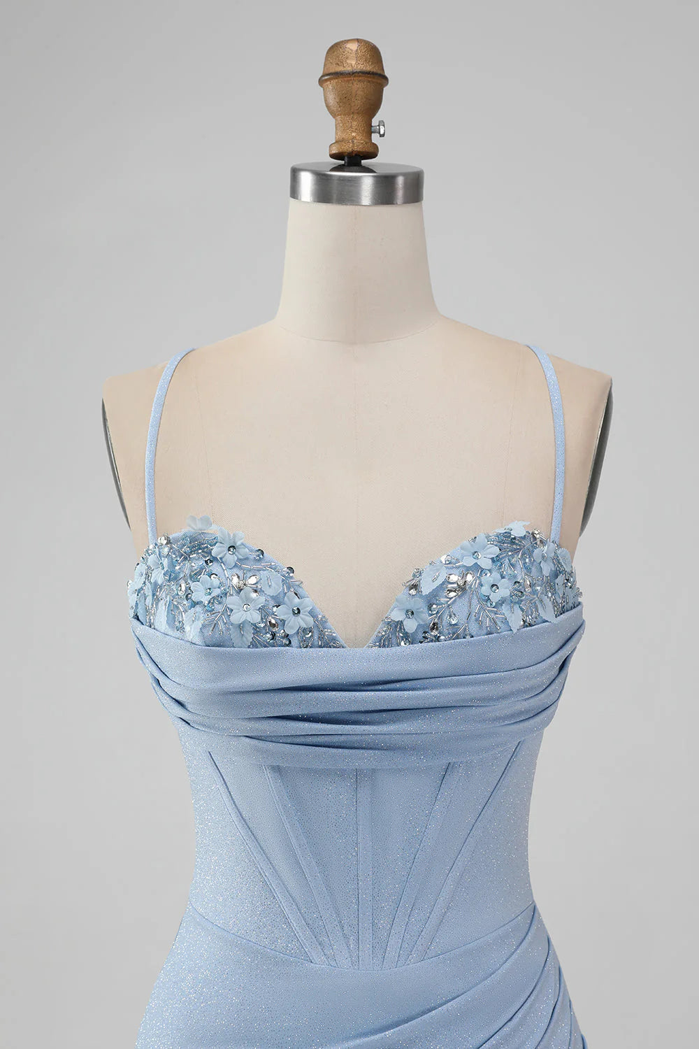 Light Blue Bodycon Corset Spaghetti Straps Short Homecoming Dress