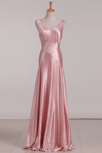 V-Neck Pink Tie Back Mermaid Bridesmaid Dress