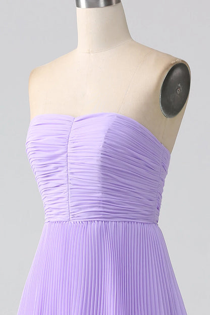 A-Line Sweetheart Lilac Tiered Chiffon Long Bridesmaid Dress With Pleated