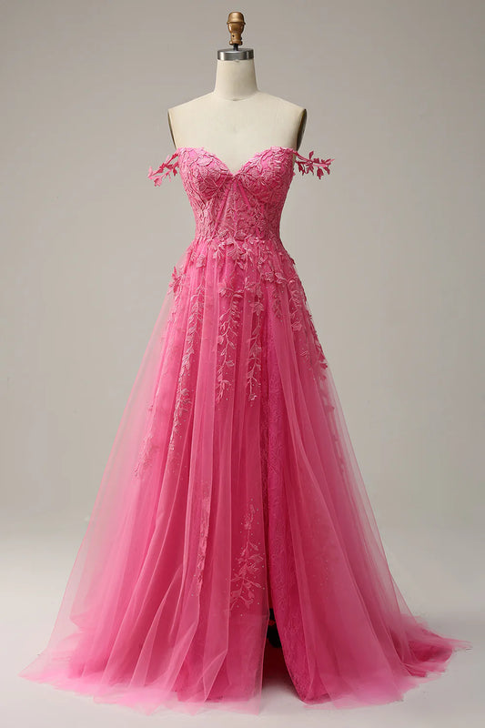 Purple Off the Shoulder Long Prom Dress with Appliques