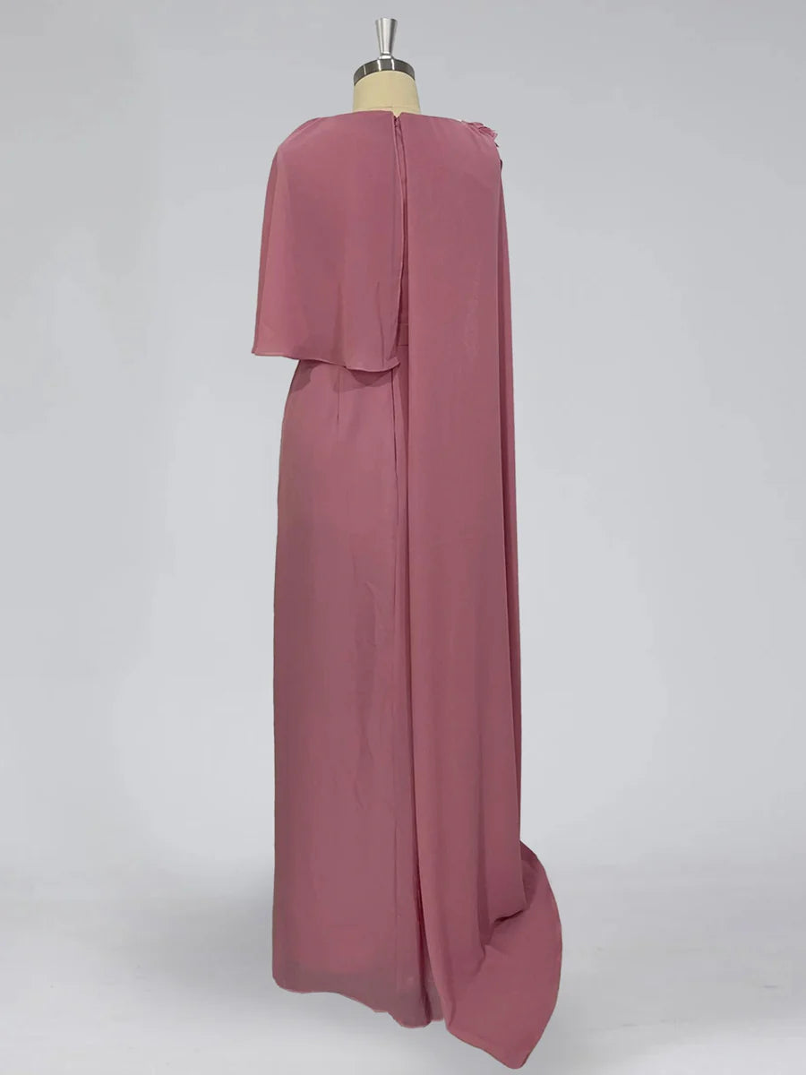 Sheath/Column Cowl Neck Sleeveless Floor-Length Mother of the Bride Dresses with Flower
