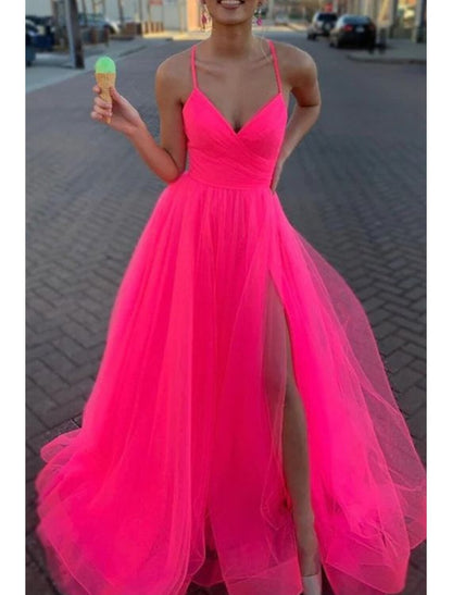 A-Line Prom Dresses Sexy Dress Wedding Party Birthday Court Train Sleeveless Spaghetti Strap Organza with Slit dress